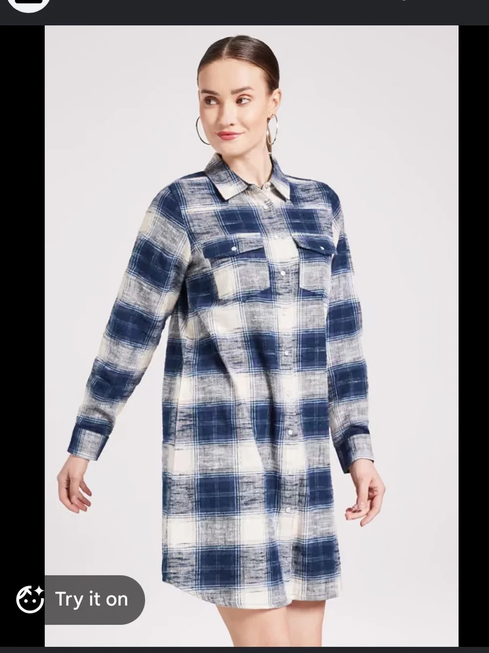 Old Navy Dress - navy/cream plaid Webster inspired button front shirt dress - Picture 1 of 11